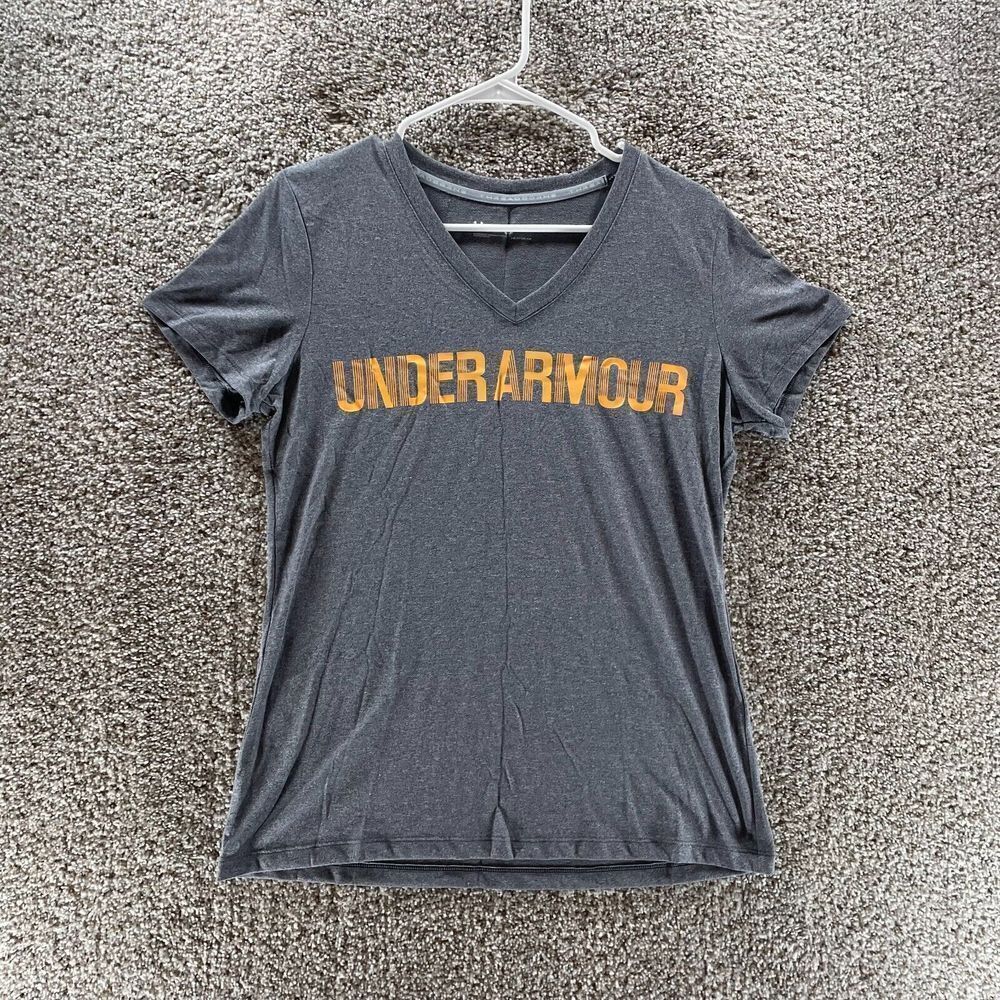 Under Armour Shirt Womens Medium Gray Threadborne Athletic V Neck Ladies Running